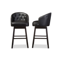 Baxton Studio BBT5210A1-BS-Black Avril Black Faux Leather Tufted Swivel Barstool with Nail heads Trim Set of 2